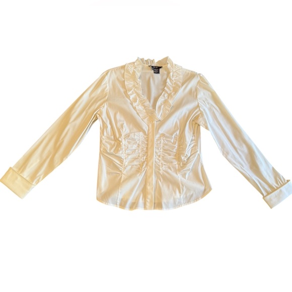 Per Se by Carlisle ruched button L/S white blouse size 14/Large - Picture 1 of 10